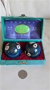 Chinese Panda Bear Chime health balls in box preowned colorful balls and fabric covered box
