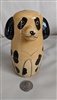 Vintage handcrafted wooden spotted dog trinket storage box with black ears and spots