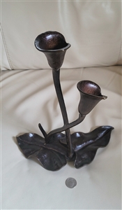 Scott Nelles Cast Bronze Double Calla Lily Sculpture Signed