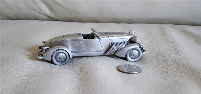 1933 Duesenberg SJ Boattail Speedster pewter model car 1975 Danbury Mint hallmark view