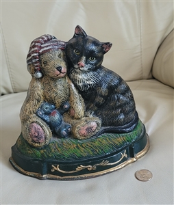 Cast Iron vintage colorful doorstop cats and bears vintage display