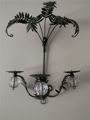 Metal Palm leaves vintage glass wall candle holder