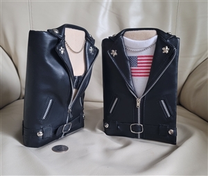 Photo Albums Vintage His and Hers Black Vinyl Biker Jacket Desktop Frame Set Four By Six Keepsakes Gift