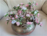 Brass enamel vase with Blossom Bell tree decor good prosperity gifts and handcrafted brass vase planter
