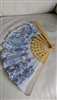 Vintage Asian hand fan in wooden case and needlepoint floral decor.