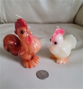 Vintage Rooster and Hen Figural Wax Candles