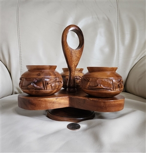 Handcrafted wooden carousel condiment caddy set collectible kitchen accessories vintage decor