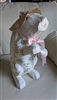 Large 16 inch vintage hand painted paper mache lady rabbit wearing a straw hat with blue flowers