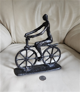 Metal semi abstract bicyclist art sculpture decor