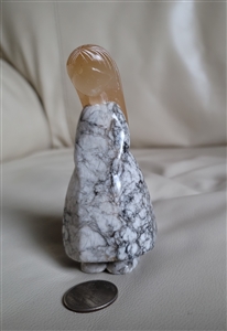 Vintage two tone stone female sculpture with white marble body and yellow translucent head