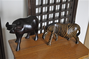 African wood carving Zebra and Water Buffalo
