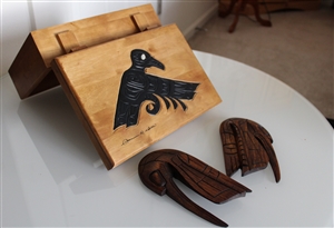 Clarence A. Wells signed wooden keepsake box and two hand-carved wooden sculptures from the 1980s and 1990s