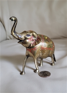 Handmade brass elephant with enamel accents amazing small sculpture home decor and gift idea