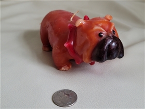 vintage bulldog figural wax candle orange red decor