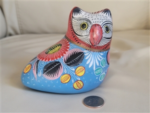 Vintage Mexican colorful owl pottery folk art figurine