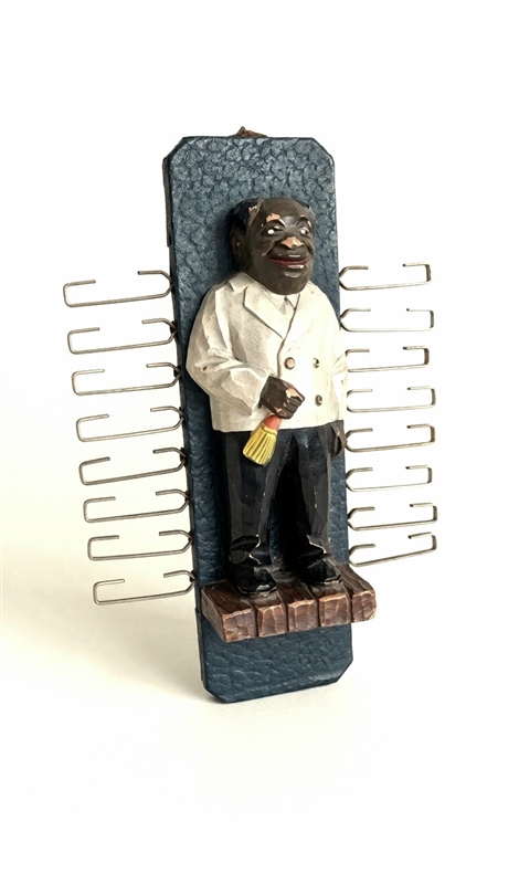 Vintage Americana butler leather wrapped tie holder with metal hooks