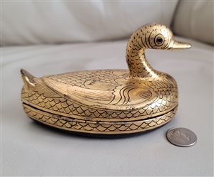 Gold color paper mache storage DUCK box wooden handcrafted storage box vintage home decor