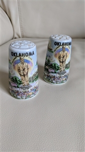 Thrifco porcelain Oklahoma themed set of shakers collectible salt and pepper shakers gifts for any occasion