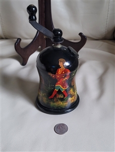 Vintage wooden coffee grinder Russian lacquer finish collectible Folk Art functional coffee mill and gift idea