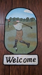 Vintage Metal Golf Welcome Sign 3D Embossed Wall Decor Outdoor Man Cave Home Bar Art