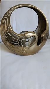 Large brass swan basket views showing wing handles and interior color changes