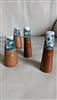 Vintage teak wood shakers with porcelain tops in two different shapes, set of 4 in 3 salt and one pepper shakers vintage table setting accessories.