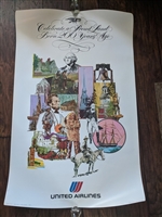 Original nineteen seventy five United Air Lines poster titled Celebrating a Proud Land Born two hundred Years Ago