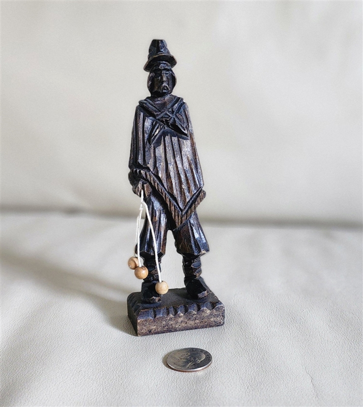 Wooden carving statuette 1960s folk art South American peasant gaucho hand carved light wood dark finish base