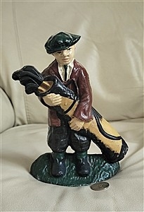 Vintage 1960s Cast Iron Golf Caddy Doorstop Hand Painted Decorative Bookend