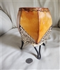 Vintage African art single candle holder -hand crafted hide shade on tripod feet interior and exterior decor.