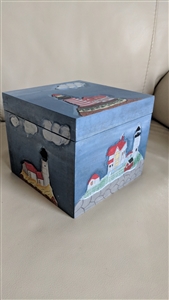 Wooden storage box with Lighthouses décor