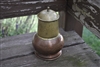 Antique lidded jar made in Belgium metal art primitive elegant home decor.
