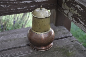Antique lidded jar from Belgium metal art decor