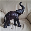 Vintage Leather Wrapped Elephant Sculpture Safari Decor dark brown color