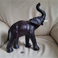 Vintage Leather Wrapped Elephant Sculpture Safari Decor
