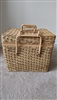 Vintage square woven rattan picnic basket with removable inner shelf tray and double handles
