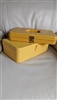Set of two 1970s vintage yellow Wilson Wil hold sewing craft boxes with spool posts and handles
