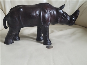 Amazing Rhino Leather wrapped decorative display in dark colors and great details art for home