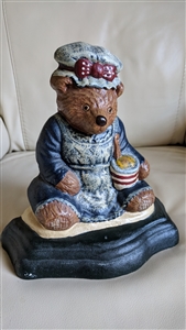 Large cast iron mama bear with honey jar doorstop colorful design home decor