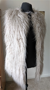 Pull and Bear long hair beige faux fur vest in boho chic style size medium open front