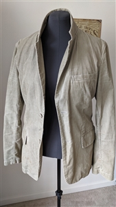 American Eagle vintage men's olive green tan cotton corduroy blazer sports coat jacket size Medium with front pockets and crest emblem patch