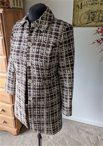 Preowned vintage Ann Taylor brown and off white cotton blend tweed car coat jacket