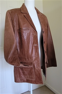 Womens vintage 90s Mossimo chestnut brown leather 4 button structured stiff leather blazer jacket with flap pockets