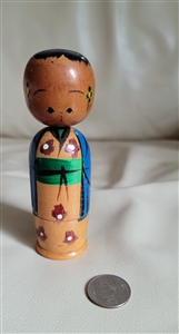 Rare vintage 1950s Japanese Shingata nesting Kokeshi doll set of 3 with bobblehead nodding feature