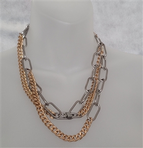 chunky avant garde mixed silver and gold tone womens jewelry necklace