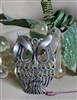 Vintage Silver Tone Owl Drop Pendant White Eyes Woodland Aesthetic