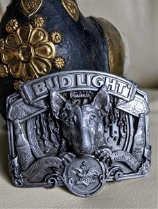 Bud Light Spuds MacKenzie metal belt buckle 1987