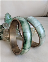 Vintage Mediterranean style set of two inlaid camel bone and brass bangle bracelets