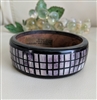 Exotic wood bangle bracelet with mosaic bone inlay in Mediterranean style purple black colors women jewelry