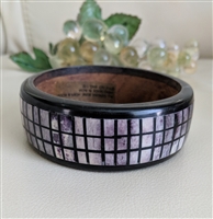 Exotic wood bangle bracelet with mosaic bone inlay in Mediterranean style purple black colors women jewelry